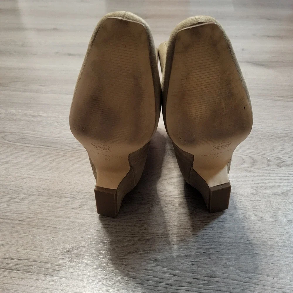 Ann Taylor Womens Tan Suede Square Toe Low Block Heel Ankle‎ Boots Size 5 Mod